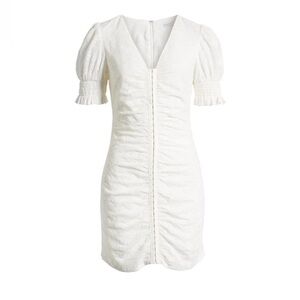 English Factory White Mini Dress with Puff Sleeves. Size M